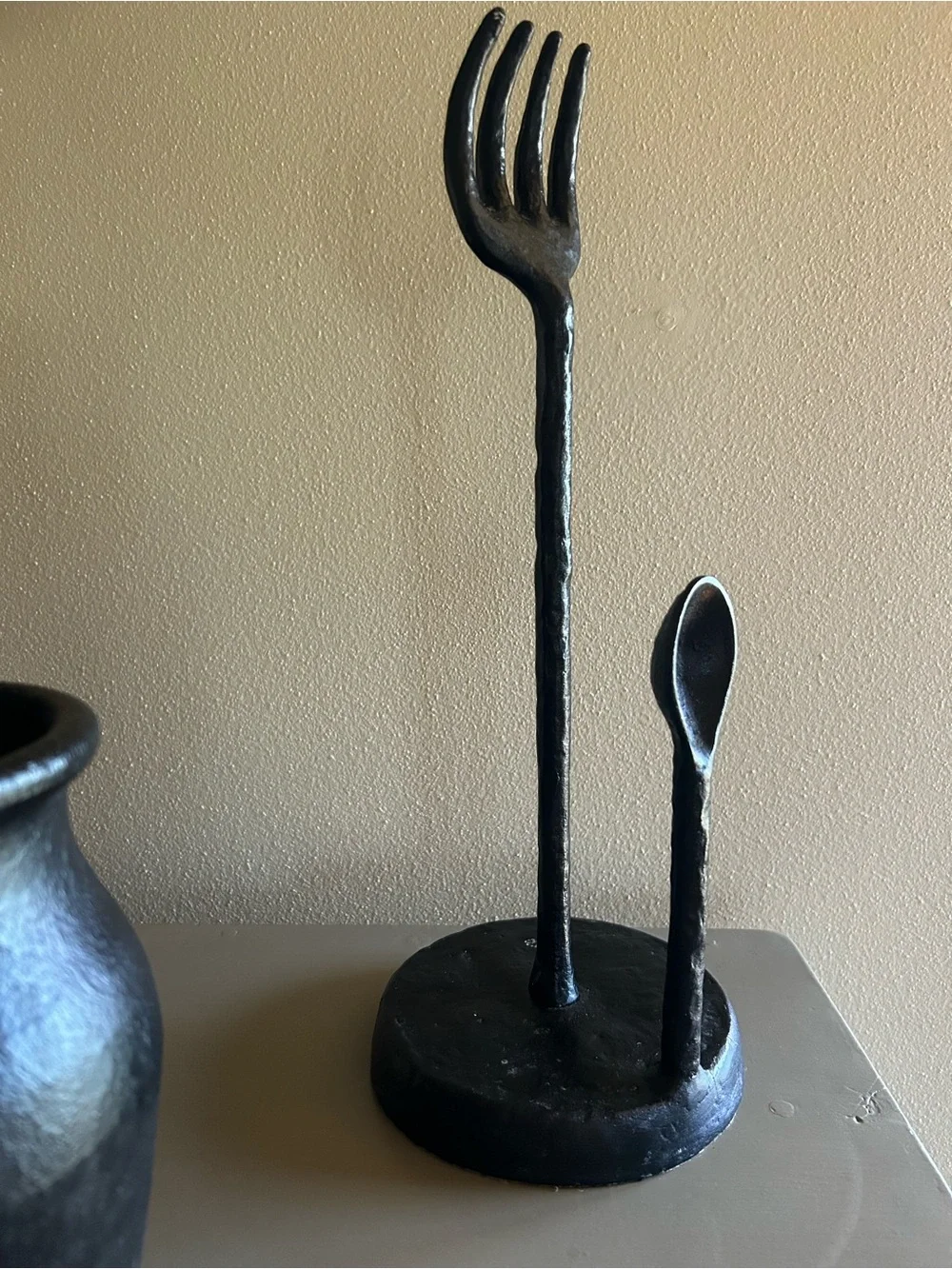 Pottery Barn Black Forged Fork & Spoon Paper Towel Holder